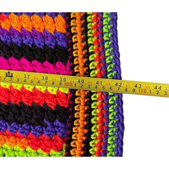 Afghan Crocheted Blanket Throw Halloween Stripe Orange Black Purple Handmade - Picture 6 of 7